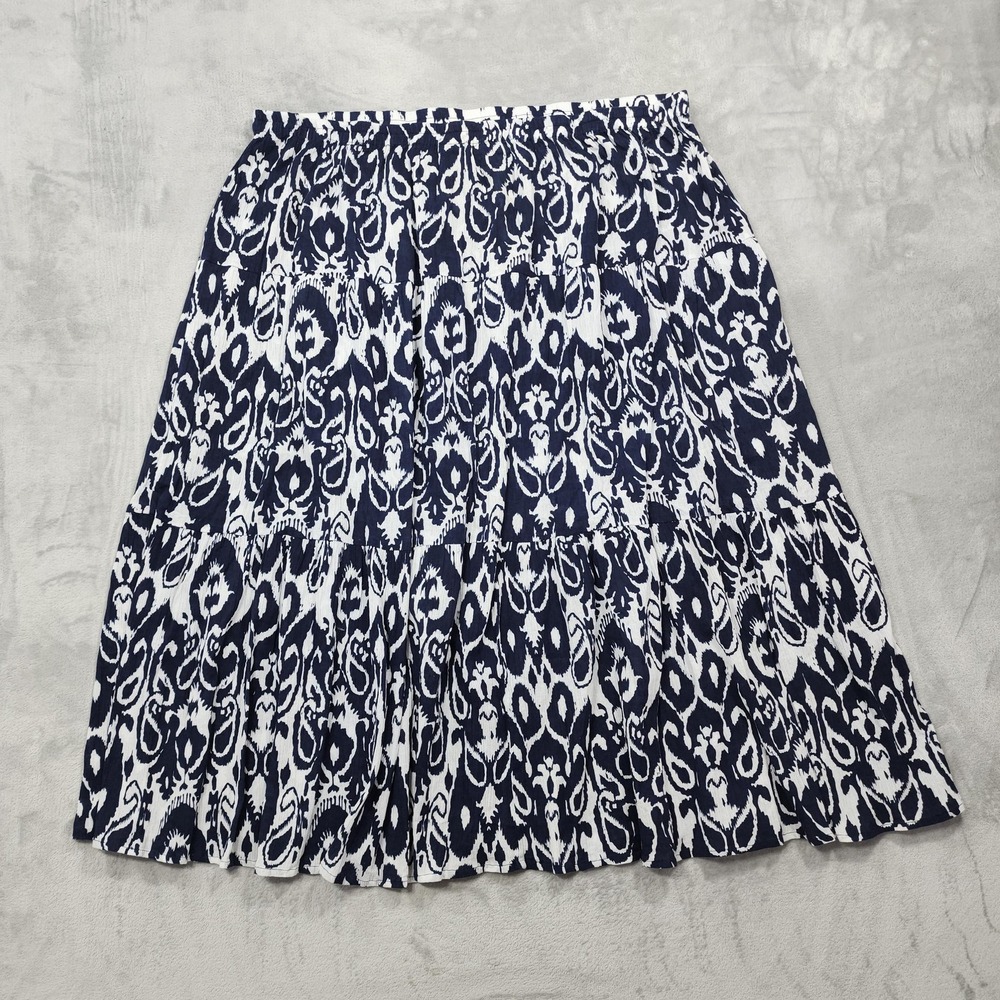 Notations Skirt Womens 3X Blue White Geometric Tiered Peasant Maxi Cotton Boho
